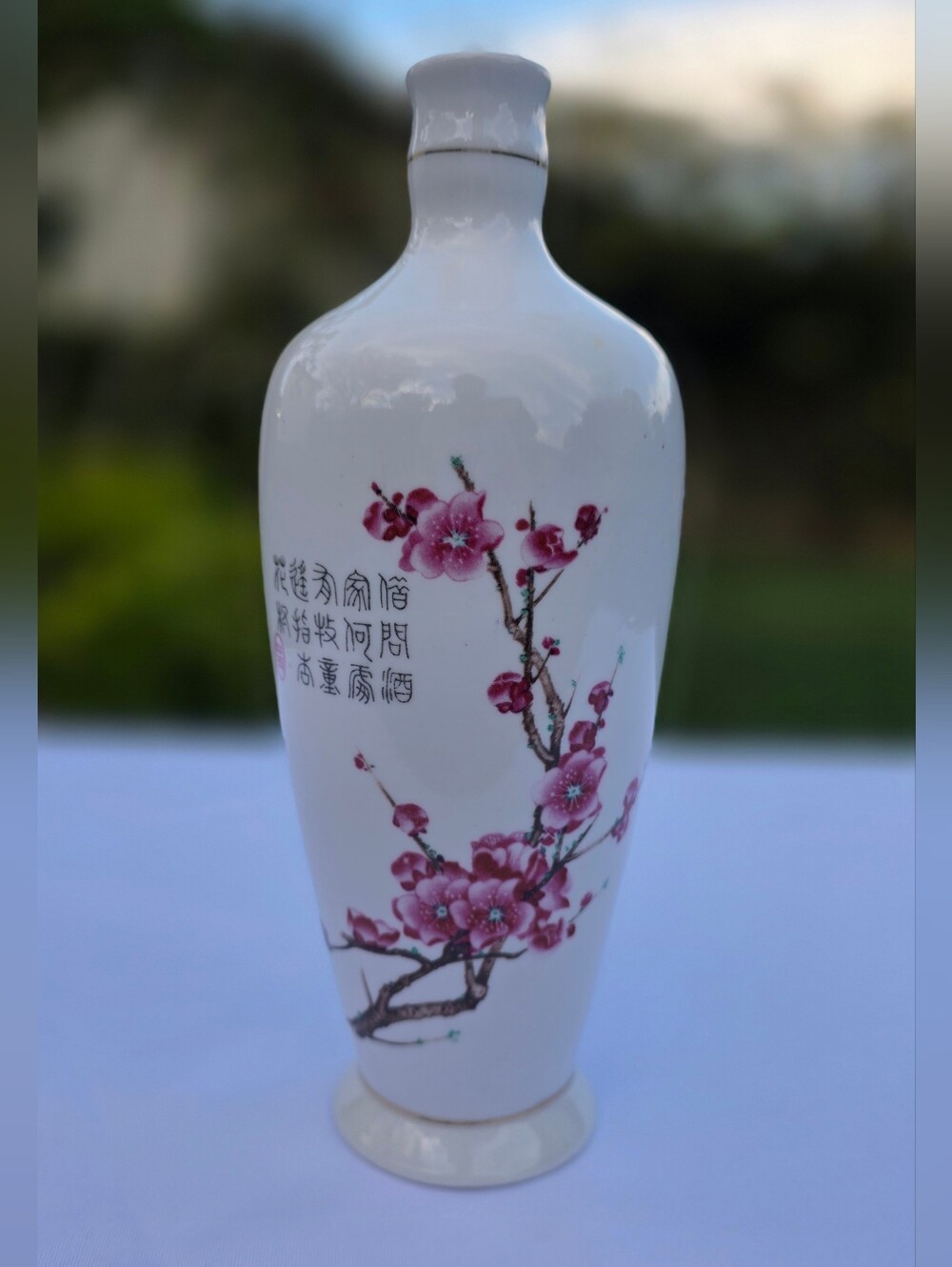 Chinese Xinghuacun Porcelain Plum Blossom Calligraphy Vase Wine Bottle